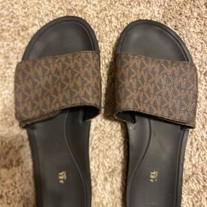 Michael Kors Brown MK Monogram Slide Sandals